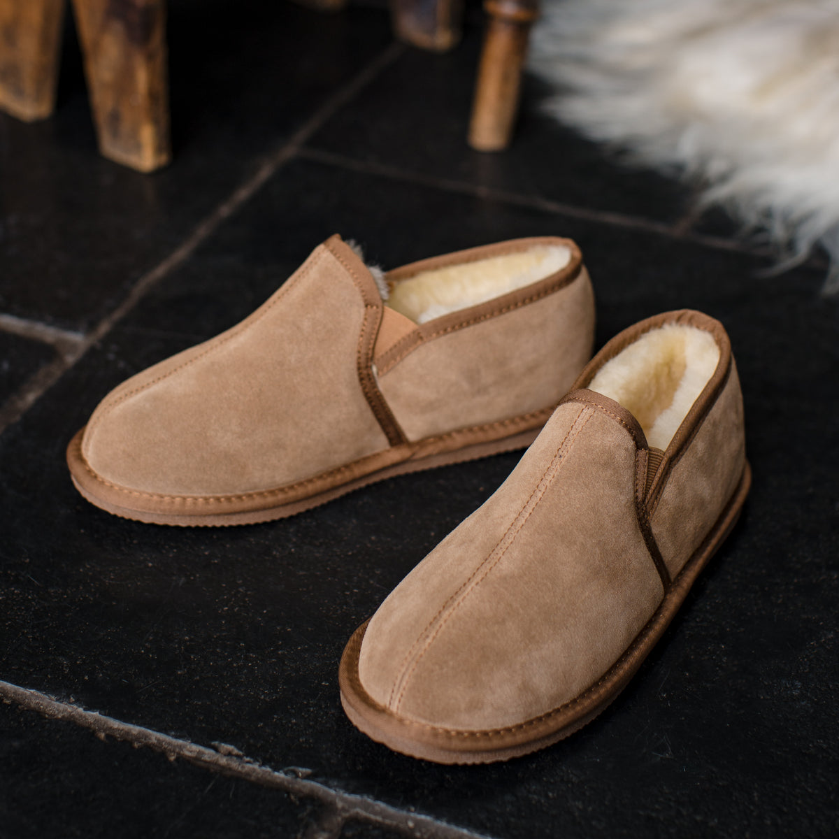 Deluxe Mens Elliot Lambswool Slippers With Hard Sole Chestnut Sheepskin World 