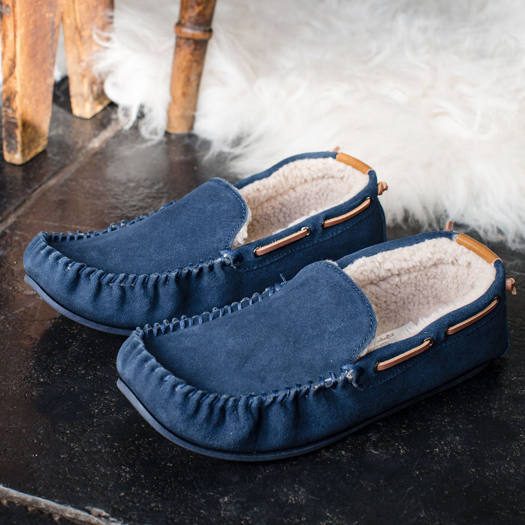 Navy moccasins sale