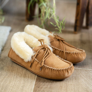 Deluxe Ladies 'Lauren' Sheepskin Moccasin with Hard Sole - Chestnut