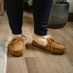 Deluxe Ladies 'Lauren' Sheepskin Moccasin with Hard Sole - Chestnut