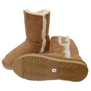 Deluxe Ladies Lacey Button Sheepskin Boots - Chestnut